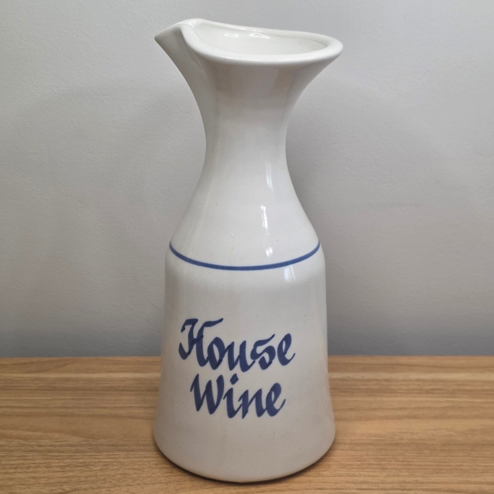 Unbranded House‎ Wine Ceramic Carafe Pitcher White Blue Vintage Bistro 10.5in
